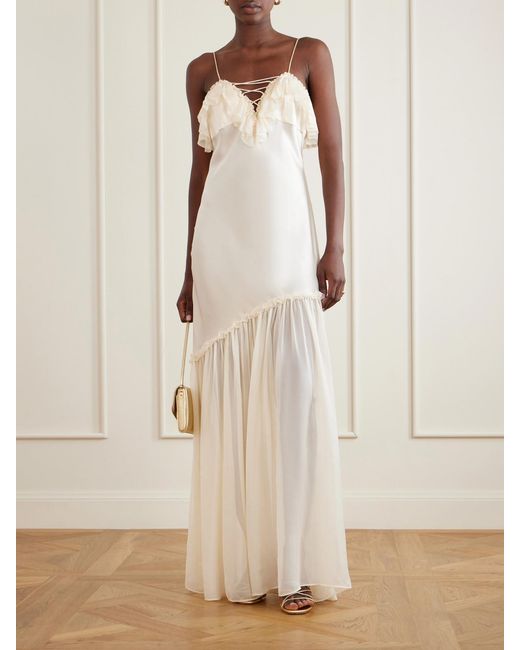 Ulla Johnson White Elaria Ruched Silk Maxi Dress