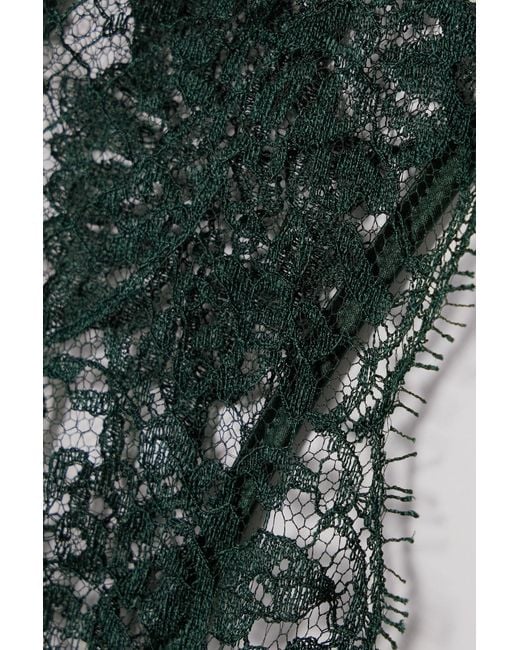 Coco De Mer Open-back Satin-trimmed Leavers Lace Bodysuit in Green