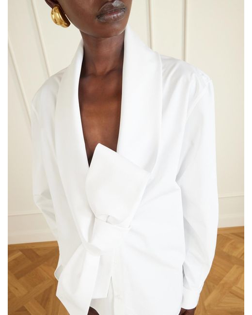 Saint Laurent White Scarf-Detailed Cotton-Poplin Shirt
