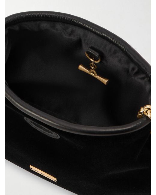 Cult Gaia Black Kiraz Mini Beaded-Embellished Leather-Trimmed Velvet Clutch