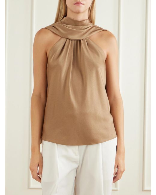 Jonathan Simkhai Natural Scarlett Gathered Satin Cape Top