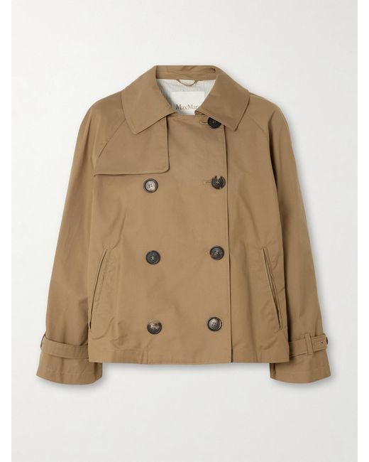 Max Mara Natural Tesoro Cropped Double-Breasted Cotton-Blend Gabardine Trench Coat