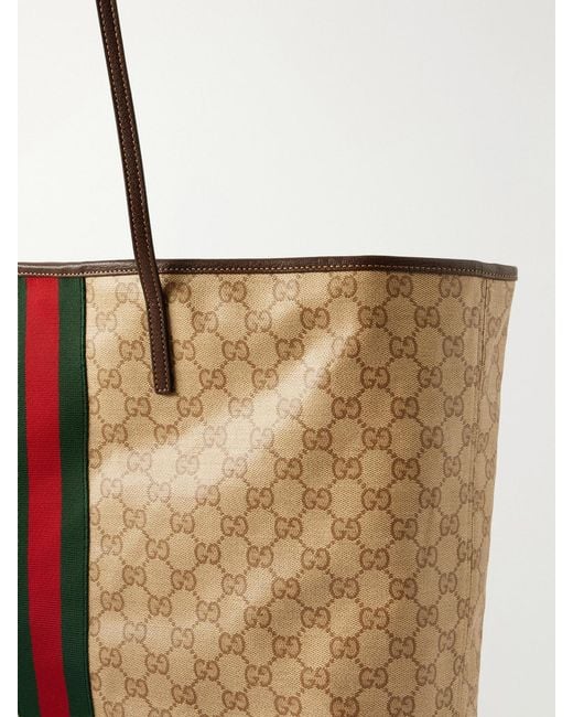 Gucci Natural Tribeca Leather-Trimmed Coated Canvas-Jacquard Tote