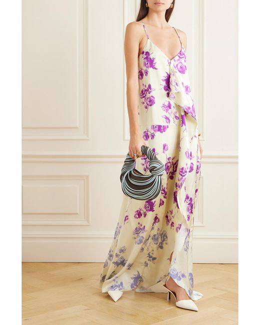 Jil Sander Pink Draped Floral-Print Twill Maxi Dress