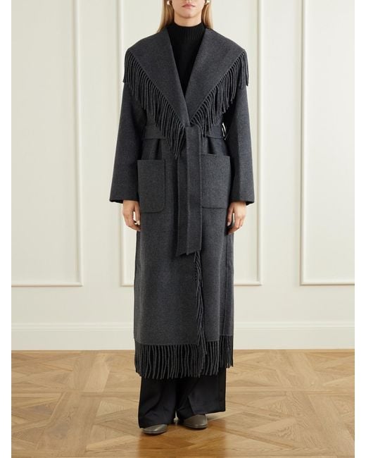 Jonathan Simkhai Black Carrie Fringed Wool-Blend Coat