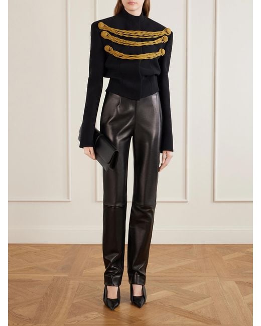 Khaite Black Ryden Leather Straight-Leg Pants