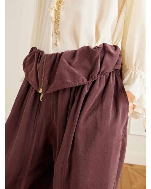 Chloé Red Silk-Blend Wide-Leg Pants