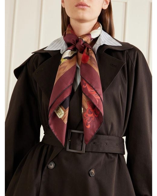 Burberry Red Printed Silk-Twill Scarf