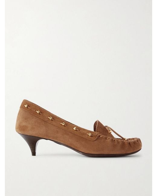 Khaite Brown Milly Embellished Whipstitched Suede Pumps