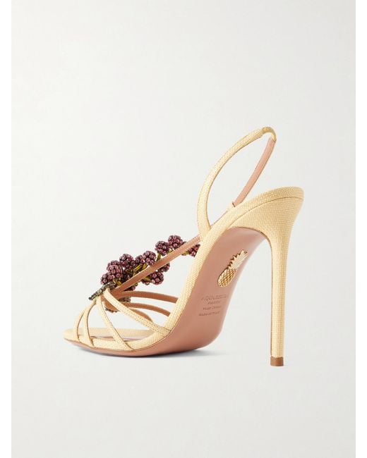 Aquazzura Metallic Raspberry Punch 105 Embellished Raffia Slingback Sandals
