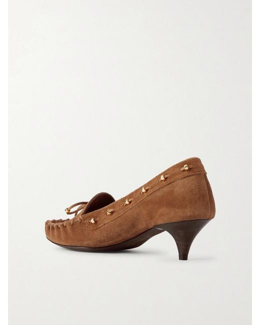 Khaite Brown Milly Embellished Whipstitched Suede Pumps