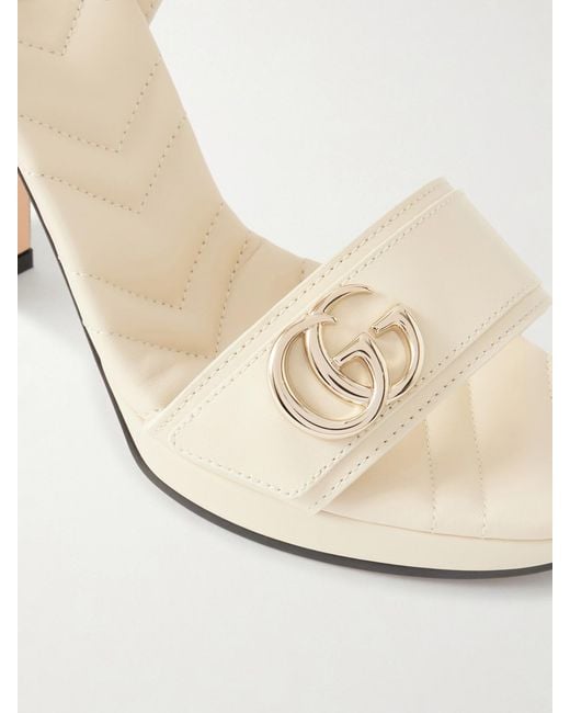 Gucci Natural Embellished Leather Platform Sandals
