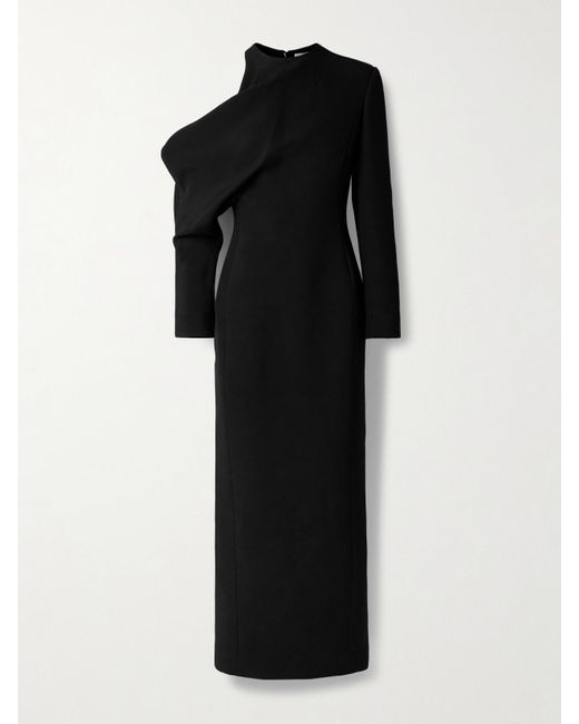 Khaite Black Trey Cold-Shoulder Draped Cady Maxi Dress