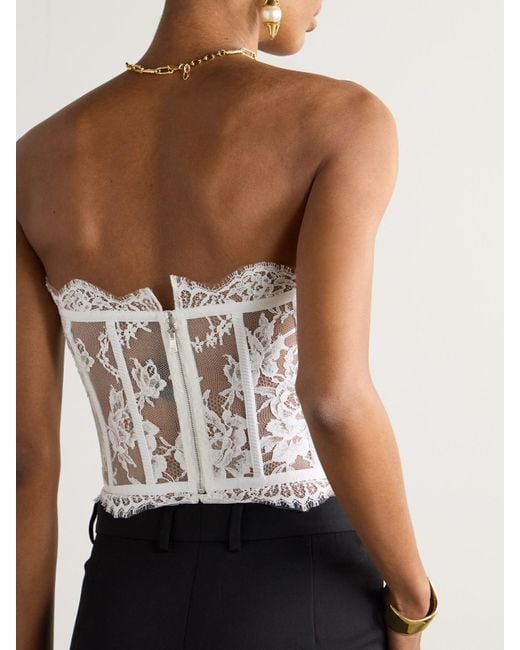 Dolce & Gabbana White Grosgrain-Trimmed Lace Bustier Top
