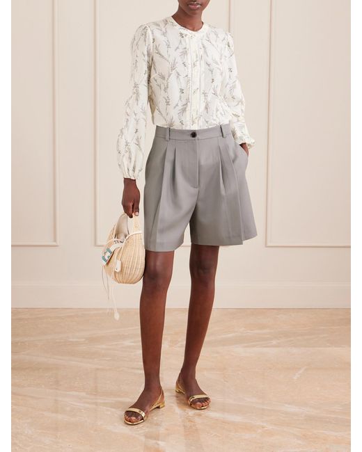 Veronica Beard Natural Emiko Floral-Print Embroidered Cotton And Silk-Blend Shirt
