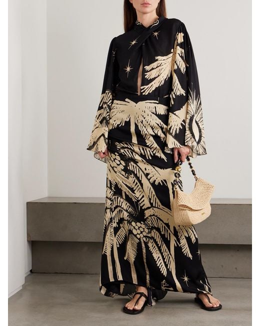 Johanna Ortiz Black Primera Vez Cutout Printed Silk-Georgette Maxi Dress