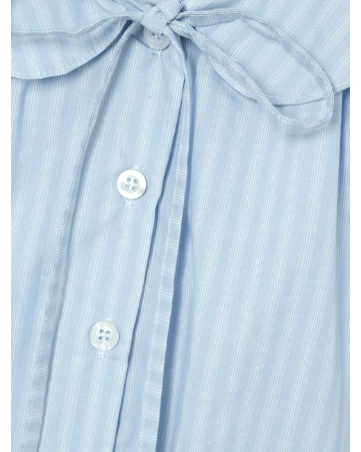 Deiji Studios Blue Round Collar Tie-Detailed Striped Organic Cotton Shirt And Shorts Set
