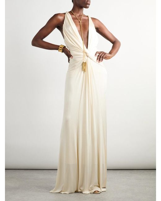 Tom Ford White Open-Back Twist-Front Jersey Gown