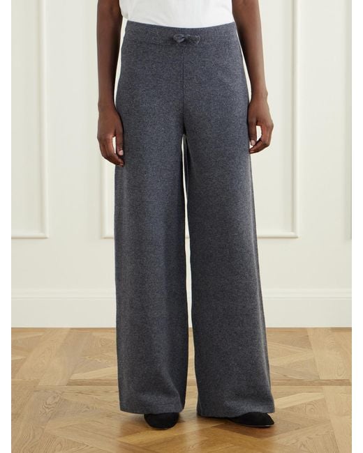 Yves Salomon Blue Drawstring Wool-Blend Wide-Leg Pants