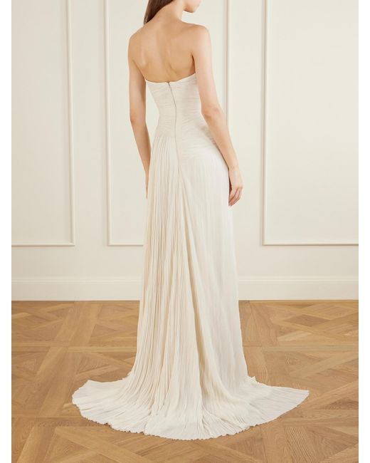 Marmar Halim White Pleated Crepe De Chine Gown