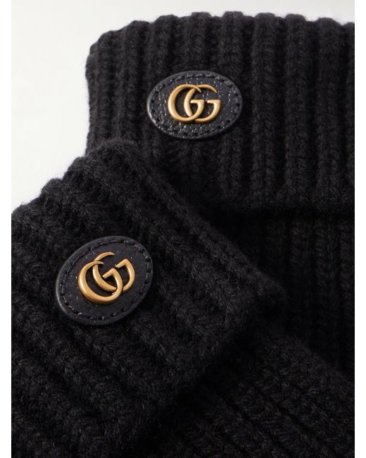 Gucci Black Handschuhe Aus Einer Woll-Kaschmirmischung Mit Lederbesatz Und Verzierung