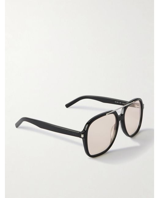 Saint Laurent Black Aviator-Style-Tone And Acetate Sunglasses