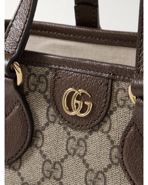 Gucci Brown Ophidia Mini Embellished Leather-Trimmed Printed Coated-Canvas Tote