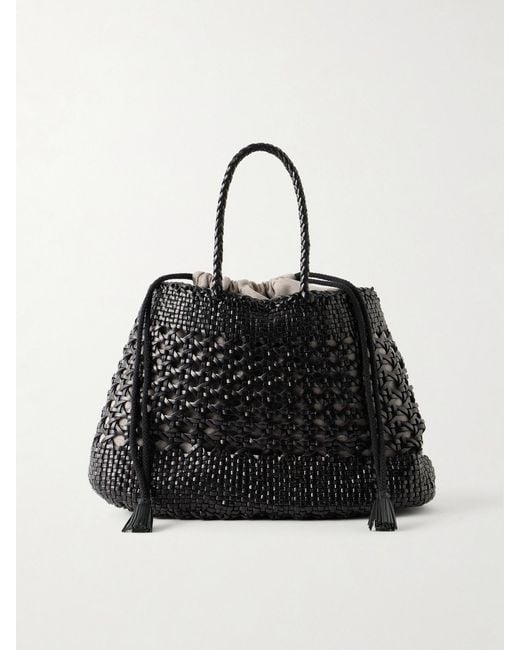 Dragon Diffusion Black Santa Cano Woven Leather Tote Bag