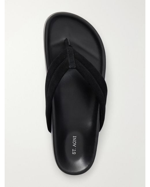 St. Agni Black Suede Platform Thong Sandals