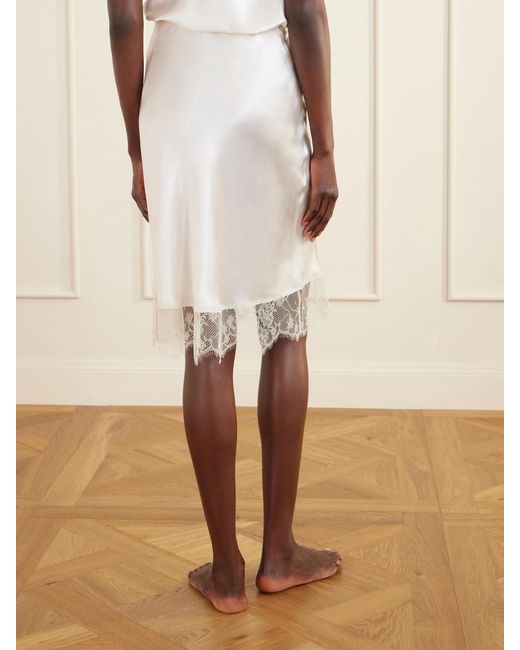 Carine Gilson White Lace-Trimmed Silk-Satin Midi Skirt