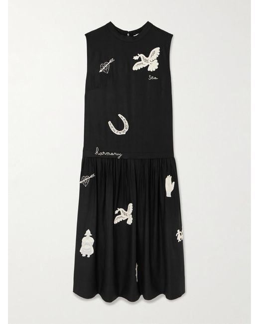 Sea Black Ellison Embroidered Twill Midi Dress