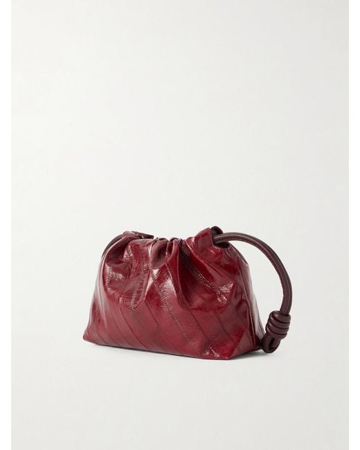 Loewe Brown Flamenco Mini Leather-Trimmed Crinkled-Eel Clutch