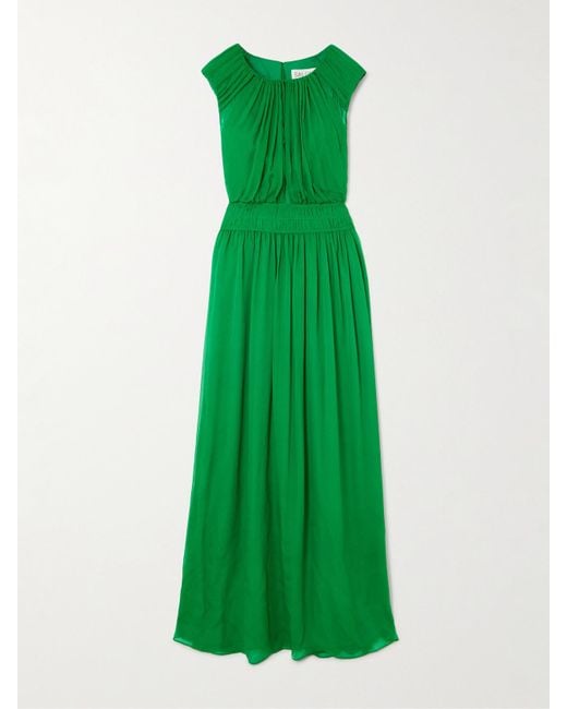 Saloni Green Maryam Gathered Silk-Blend Crepon Maxi Dress