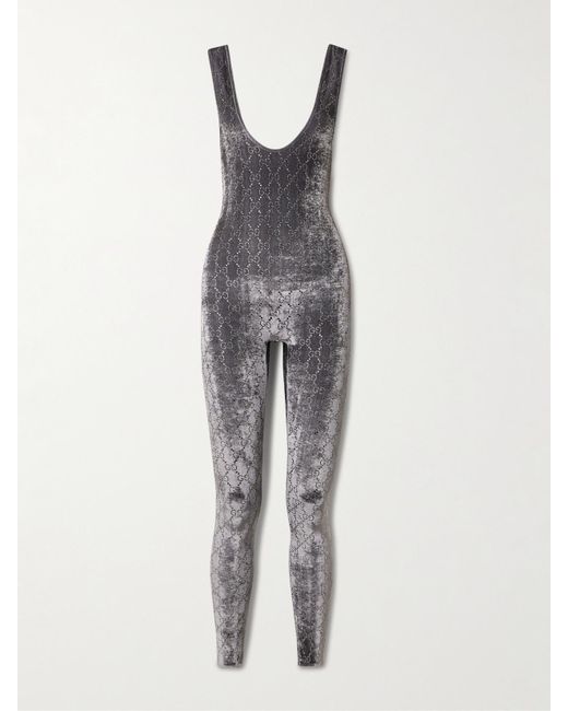 Gucci Gray Crystal-Embellished Velvet Jumpsuit