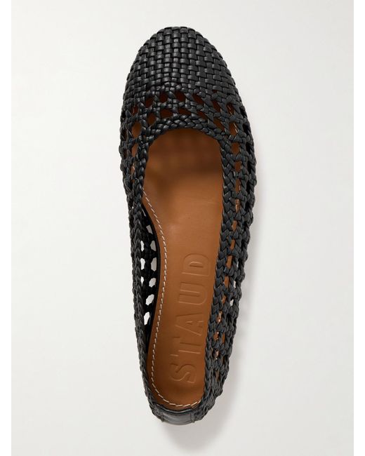 Staud White Nell Ballerinas Aus Geflochtenem Leder