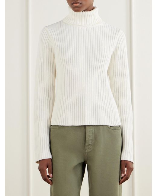 Still Here White Miller Ribbed Cotton Turtleneck Sweater