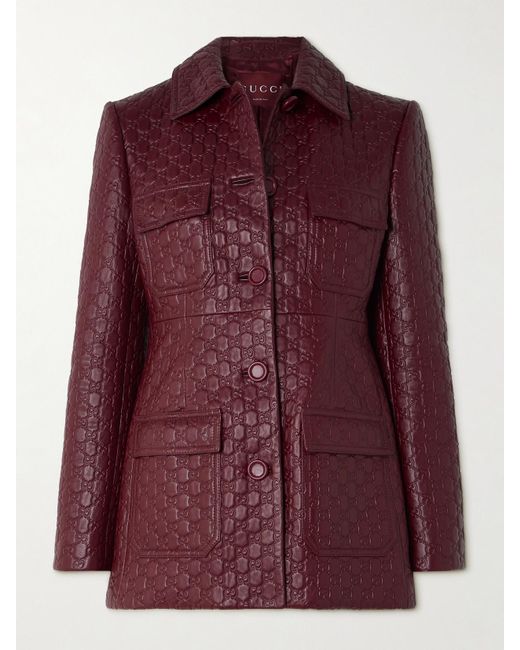 Gucci Purple Paneled Debossed Leather Jacket