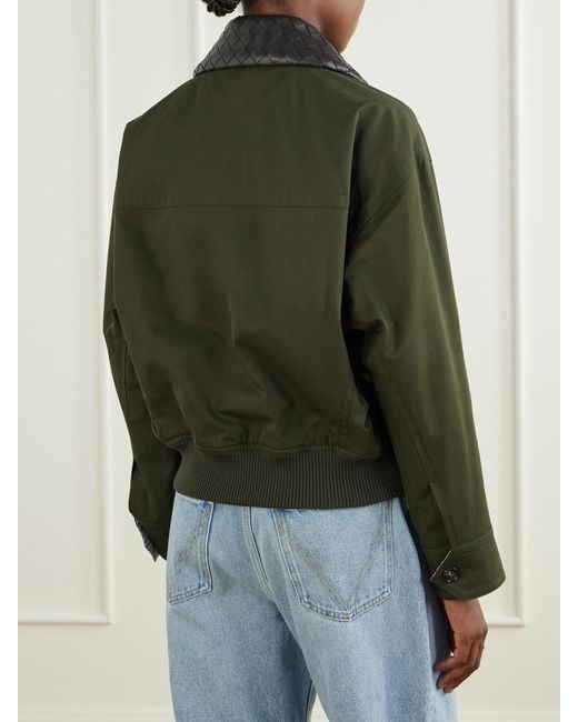Bottega Veneta Green Intrecciato Leather-Trimmed Cotton-Twill Jacket