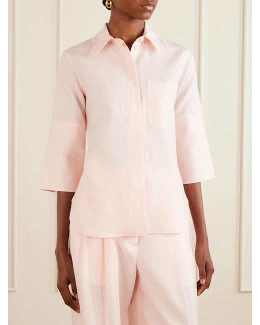 Another Tomorrow Pink Linen-Canvas Shirt