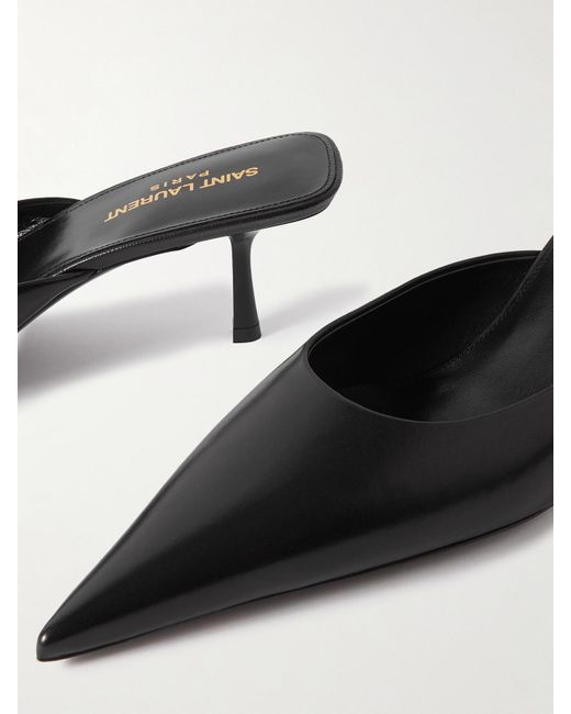 Saint Laurent White Barbara Glossed-Leather Mules