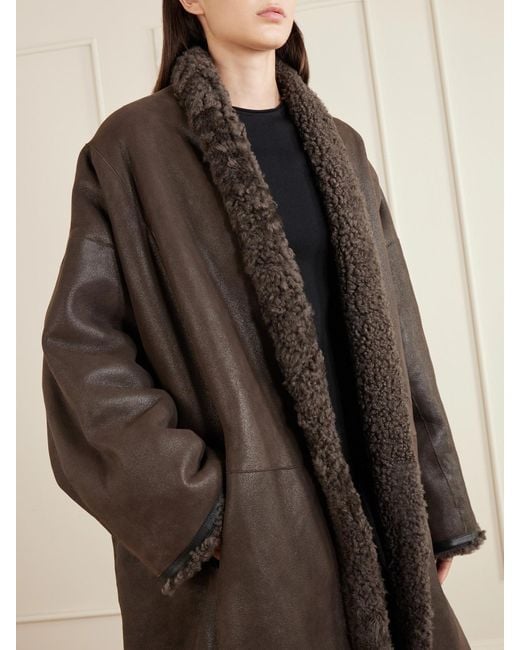 Tom Ford Brown Reversible Full-Grain Leather-Trimmed Shearling Coat