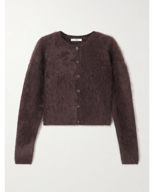 FRAME Brown Teddy Cropped Brushed-Cashmere Cardigan