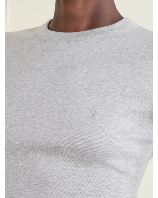 Saint Laurent Gray Cropped Jersey T-Shirt