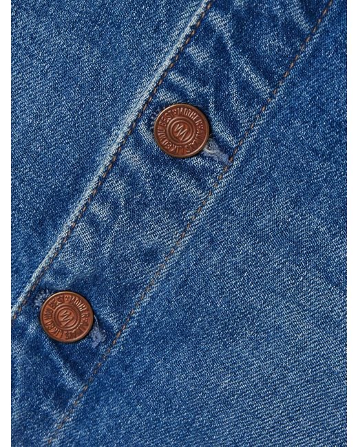 Mother Blue La Doublej The Button Vagabond Embroidered Denim Midi Skirt