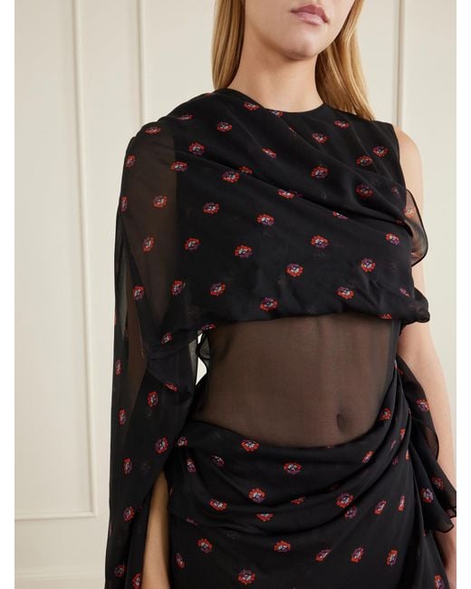 LIBEROWE Black Floral-Print Silk-Chiffon Gown