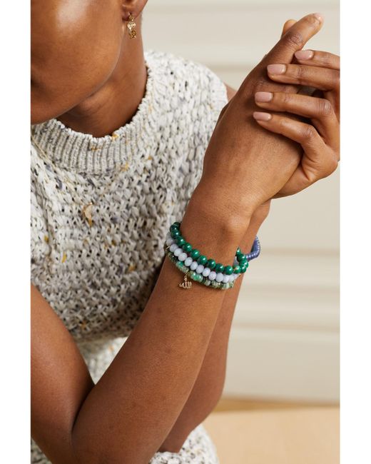 Sydney Evan Green Allah Script 14-Karat, Agate And Diamond Bracelet