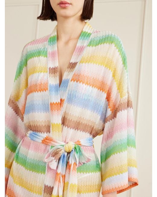 Missoni Gray Mare Belted Striped Metallic Crochet-Knit Cover-Up