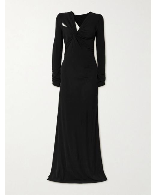 Victoria Beckham Black Twist-Front Cutout Stretch-Jersey Gown
