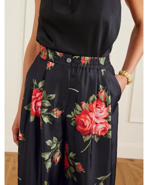 Dolce & Gabbana Red Hose Mit Weitem Bein Aus Seiden-Twill Mit Blumenprint