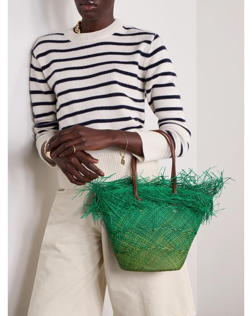 Sensi Studio Green Tote Aus Stroh Mit Lederbesätzen, Fransen Und Farbverlauf
